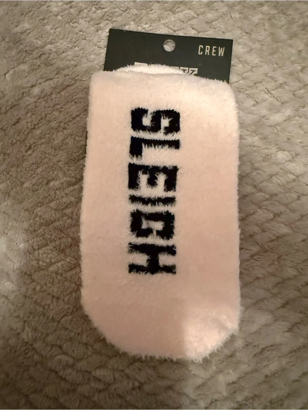 NWT PINK Victoria's Secret Crew Socks. “Sleigh What” Logo. Soft pink color.